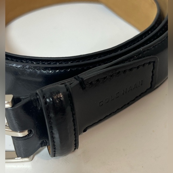 Men’s Cole Haan Leather Classic Black Leather Belt Silver Clasp Belt EUC - Picture 4 of 11